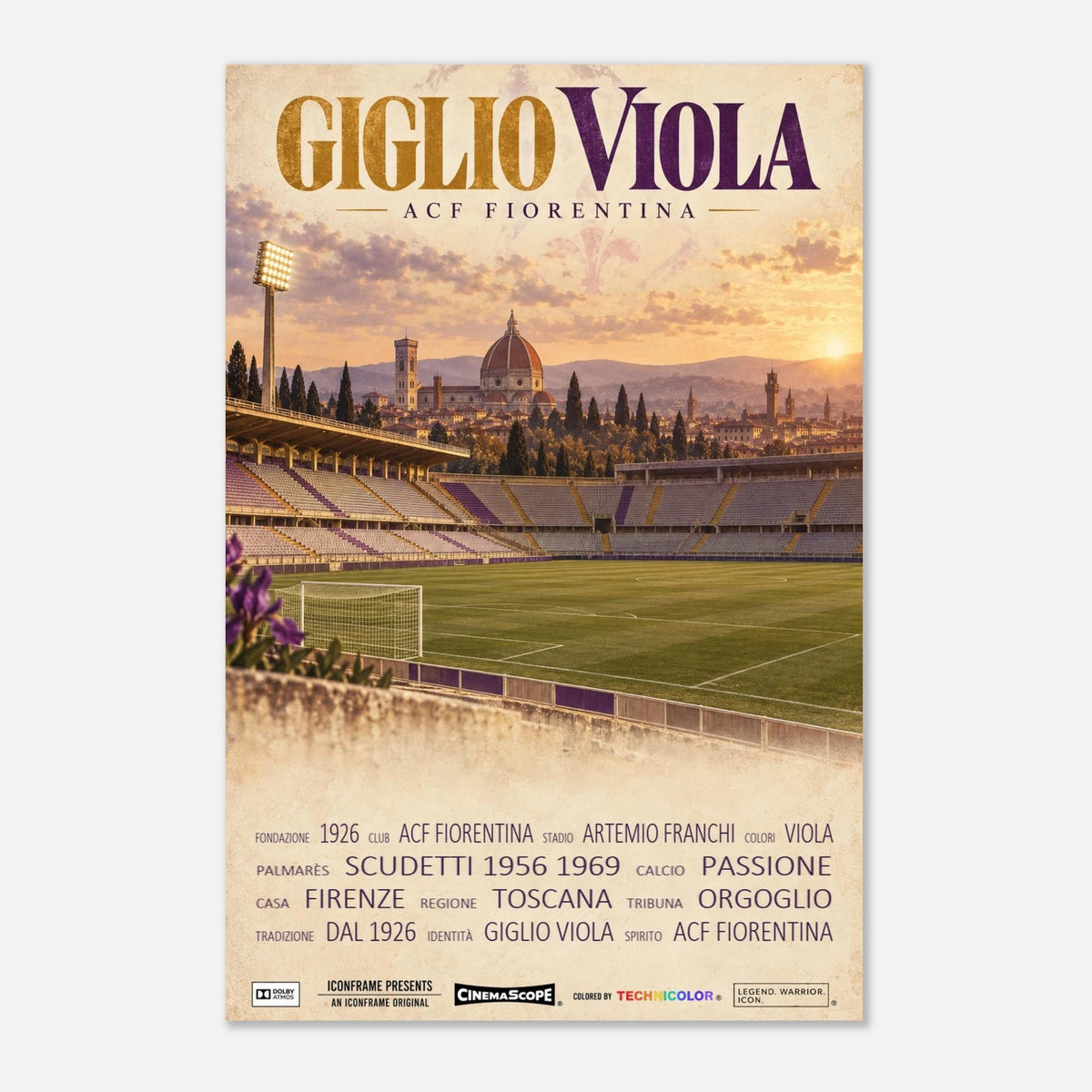 ACF Fiorentina Poster „Giglio Viola“ – 60 × 90 cm, ohne Rahmen vor hellem Hintergrund