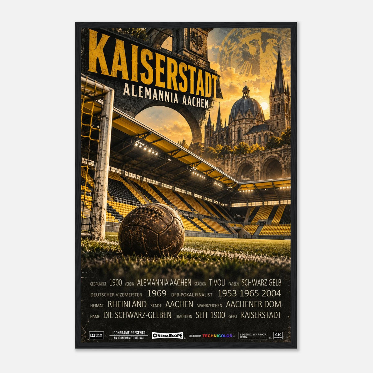 Alemannia Aachen Poster „Kaiserstadt“ – 40 × 60 cm, mit schwarzem Holzrahmen