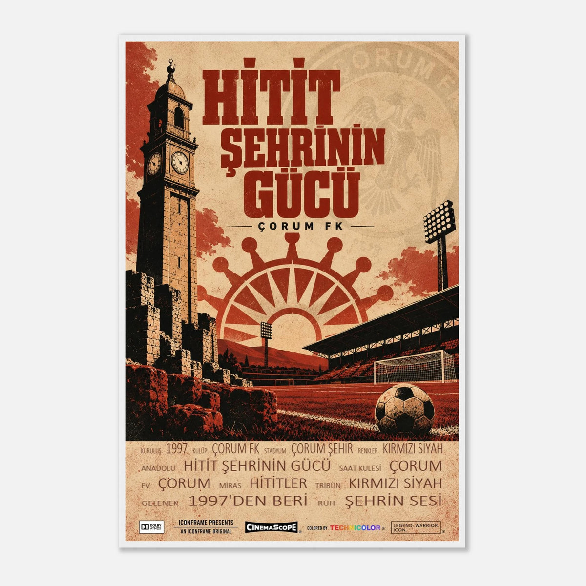 Çorum FK Poster „Hitit Şehrinin Gücü“ – 60 × 90 cm, mit weißem Holzrahmen