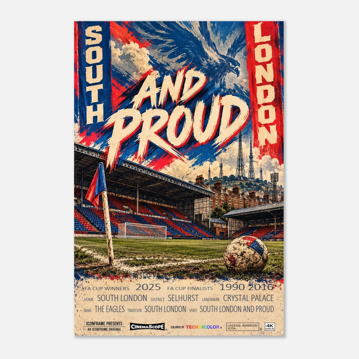 Crystal Palace Poster „South London and Proud“ – 60 × 90 cm, ohne Rahmen vor hellem Hintergrund