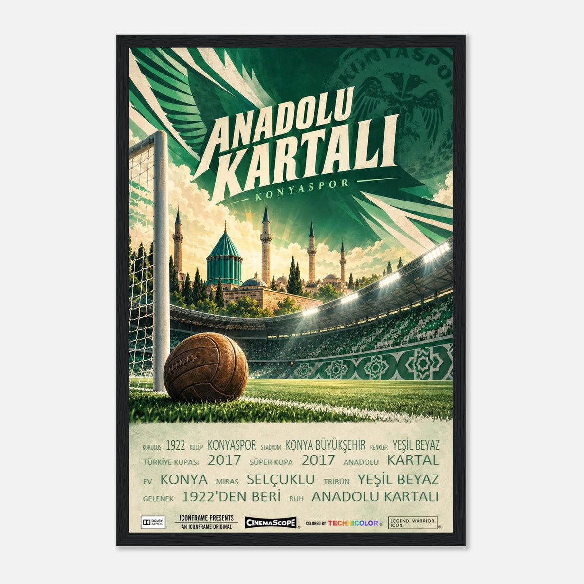Konyaspor Poster „Anadolu Kartalı“ – 30 × 45 cm, mit schwarzem Holzrahmen