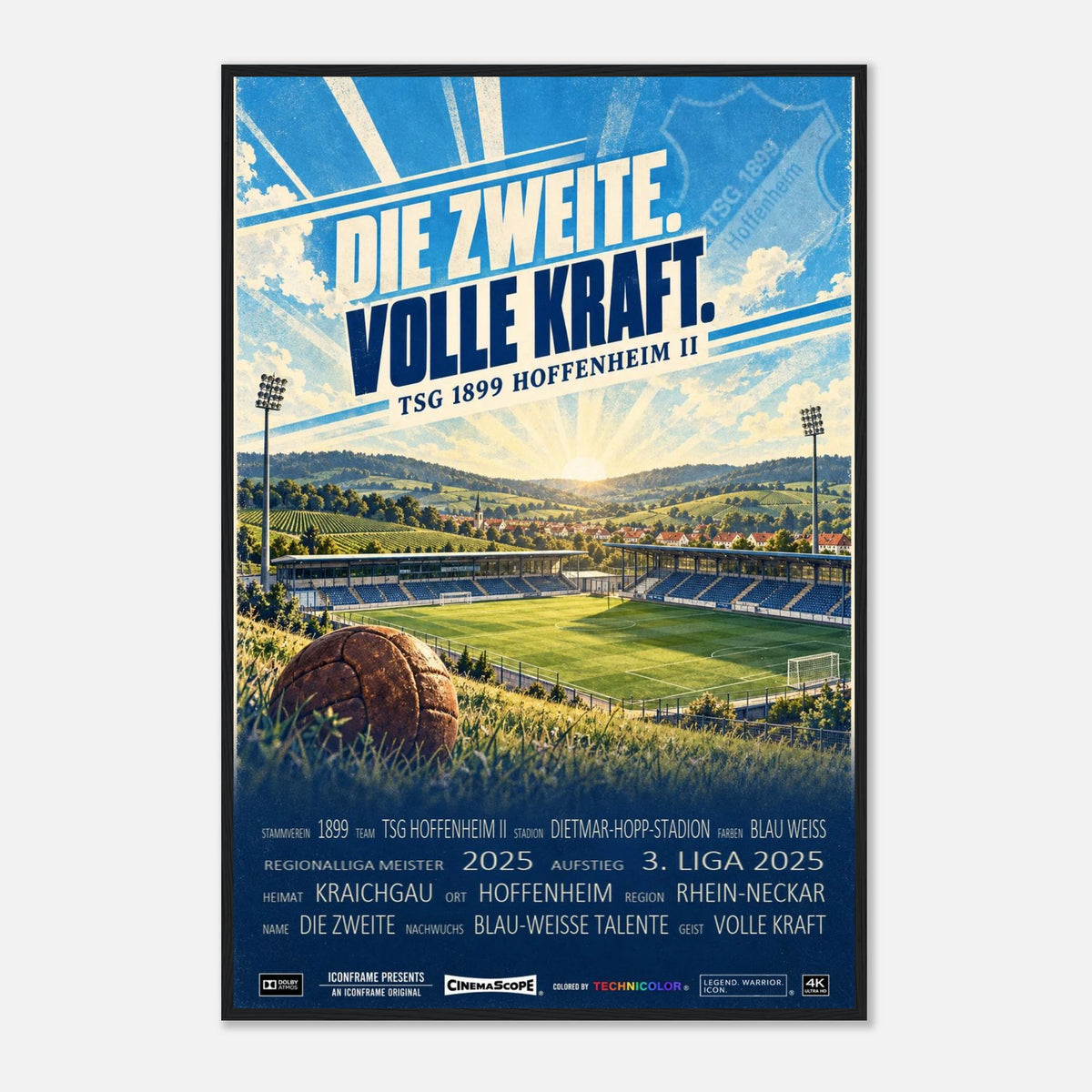 TSG 1899 Hoffenheim II Poster „Die Zweite. Volle Kraft.“ – 60 × 90 cm, mit schwarzem Holzrahmen