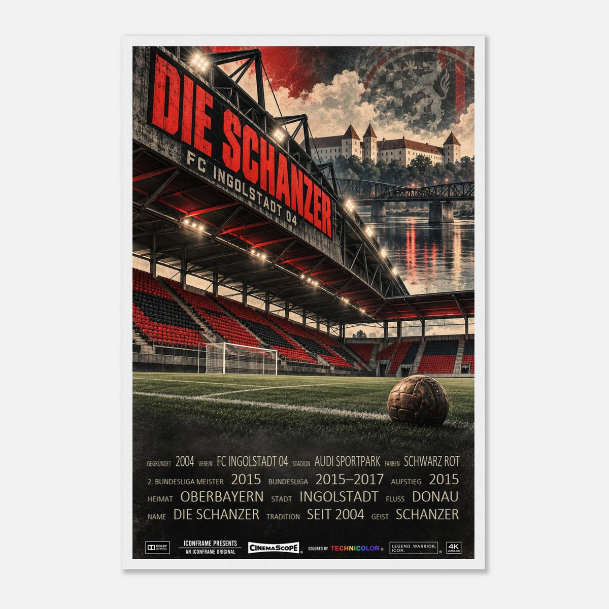 FC Ingolstadt 04 Poster „Die Schanzer“ – 40 × 60 cm, mit weißem Holzrahmen