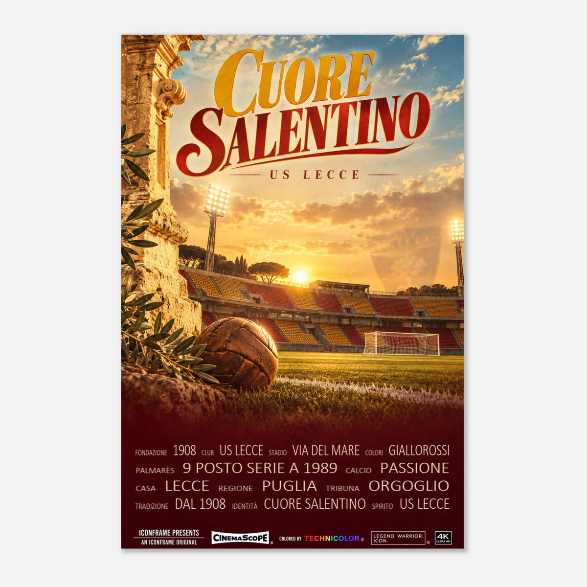 US Lecce Poster „Cuore Salentino“ – 30 × 45 cm, ohne Rahmen vor hellem Hintergrund