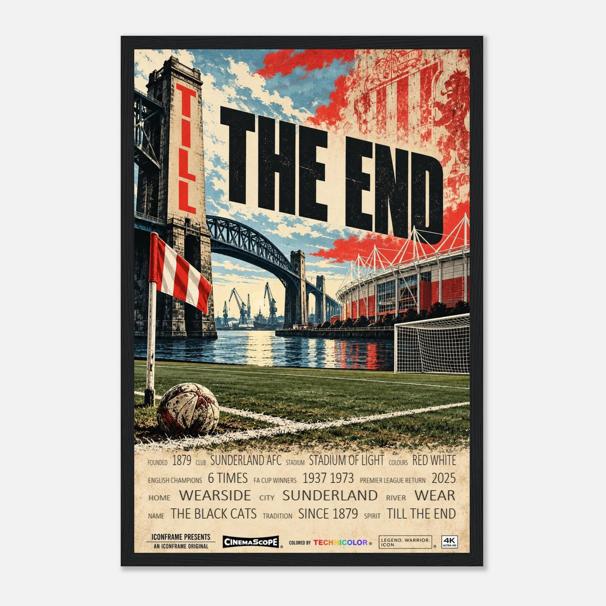 Sunderland Poster „Till the End“ – 30 × 45 cm, mit schwarzem Holzrahmen vor hellem Hintergrund