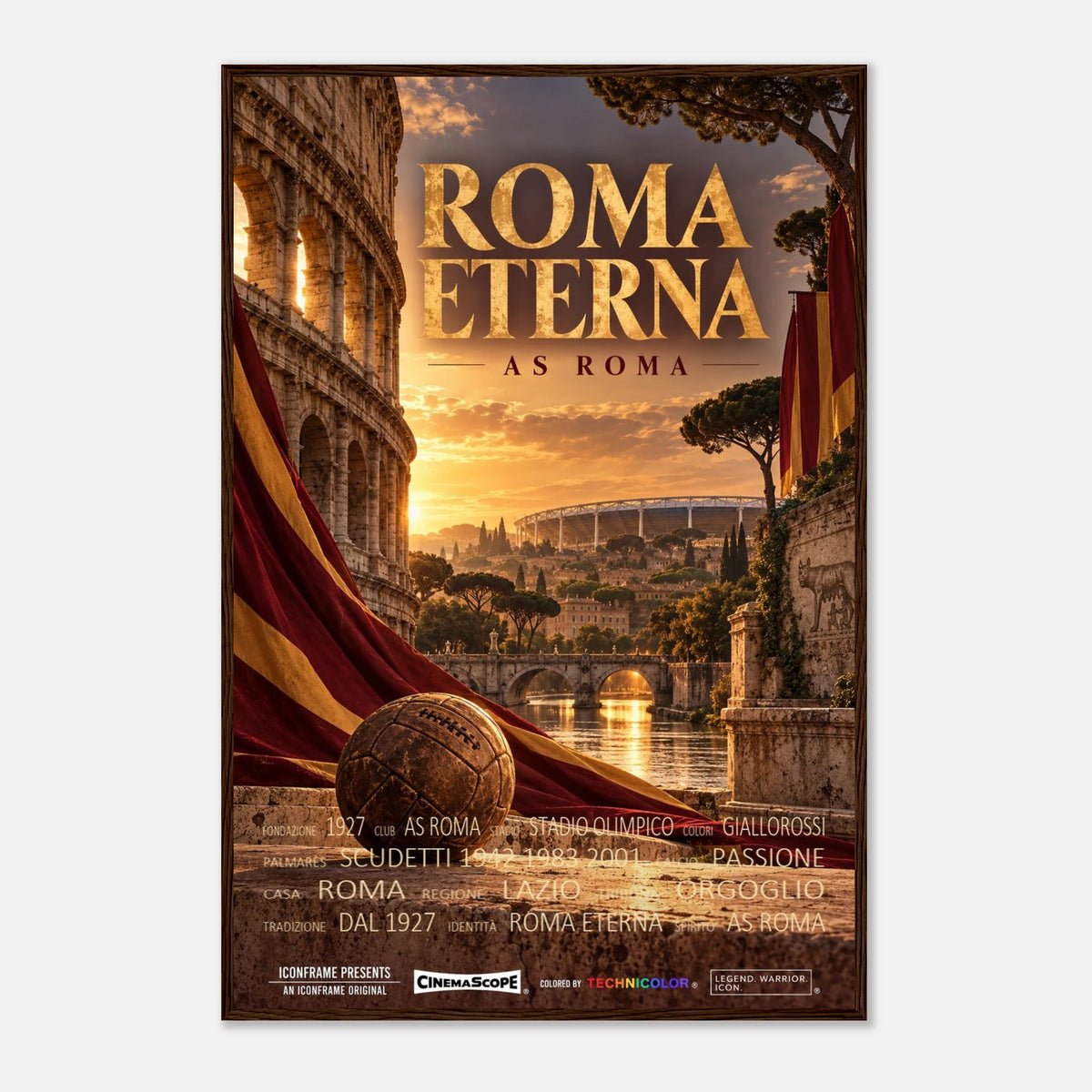 AS Rom Poster „Roma Eterna“ – 60 × 90 cm, mit dunkelbraunem Holzrahmen vor hellem Hintergrund