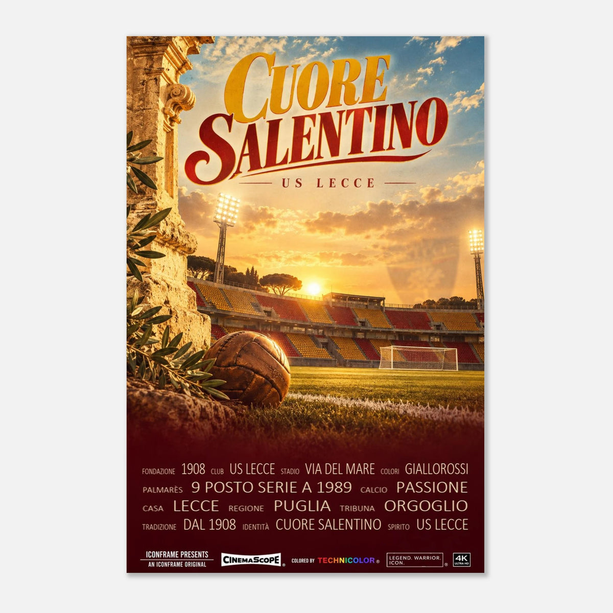 US Lecce Poster „Cuore Salentino“ – 40 × 60 cm, ohne Rahmen vor hellem Hintergrund