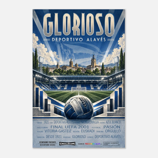 Deportivo Alavés Poster „Glorioso“ – 60 × 90 cm, ohne Rahmen vor hellem Hintergrund