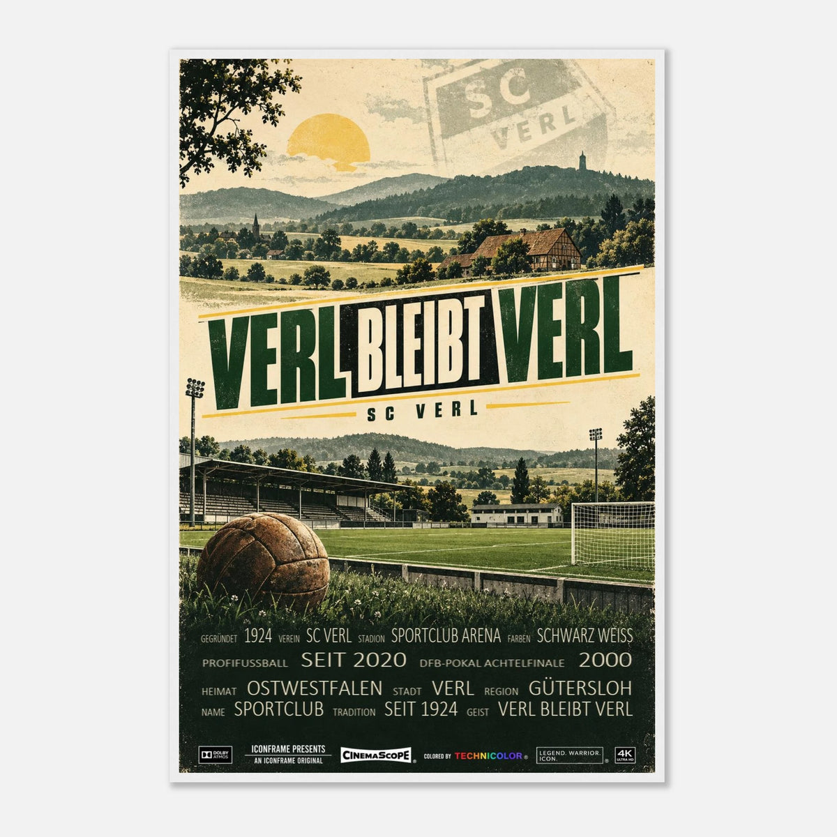 SC Verl Poster „Verl bleibt Verl“ – 60 × 90 cm, mit weißem Holzrahmen