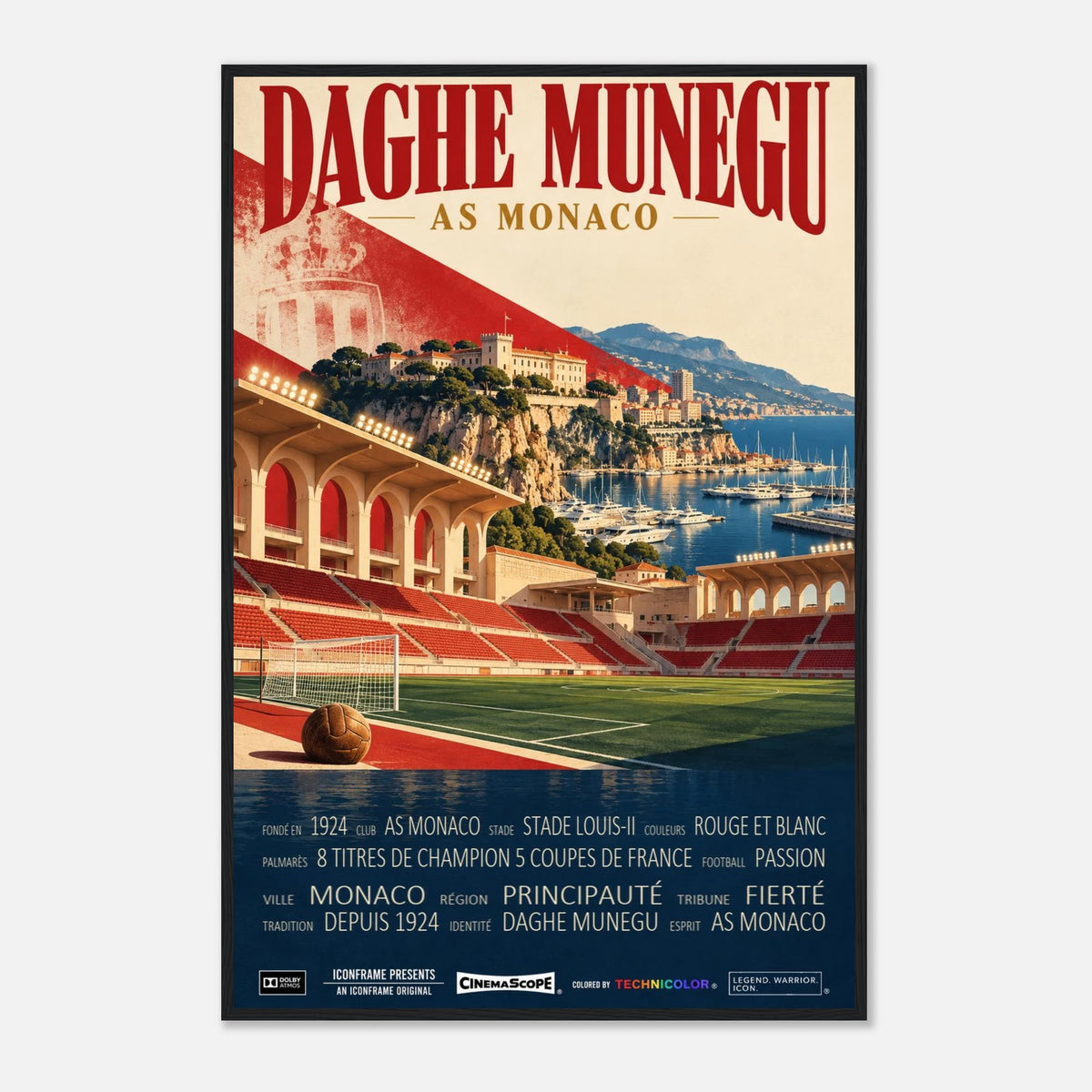 AS Monaco Poster „Daghe Munegu“ – 60 × 90 cm, mit schwarzem Holzrahmen