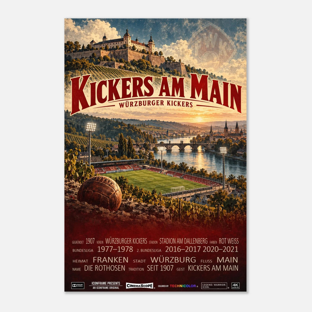 Würzburger Kickers Poster „Kickers am Main“ – 40 × 60 cm, ohne Rahmen