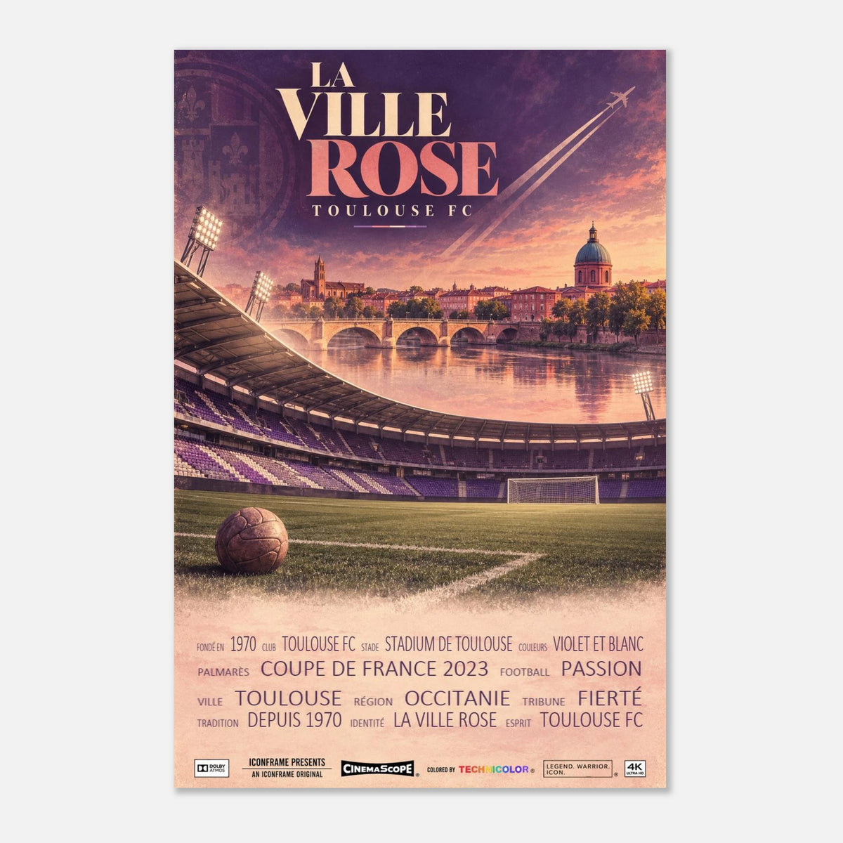 FC Toulouse Poster „La Ville Rose“ – 60 × 90 cm, ohne Rahmen