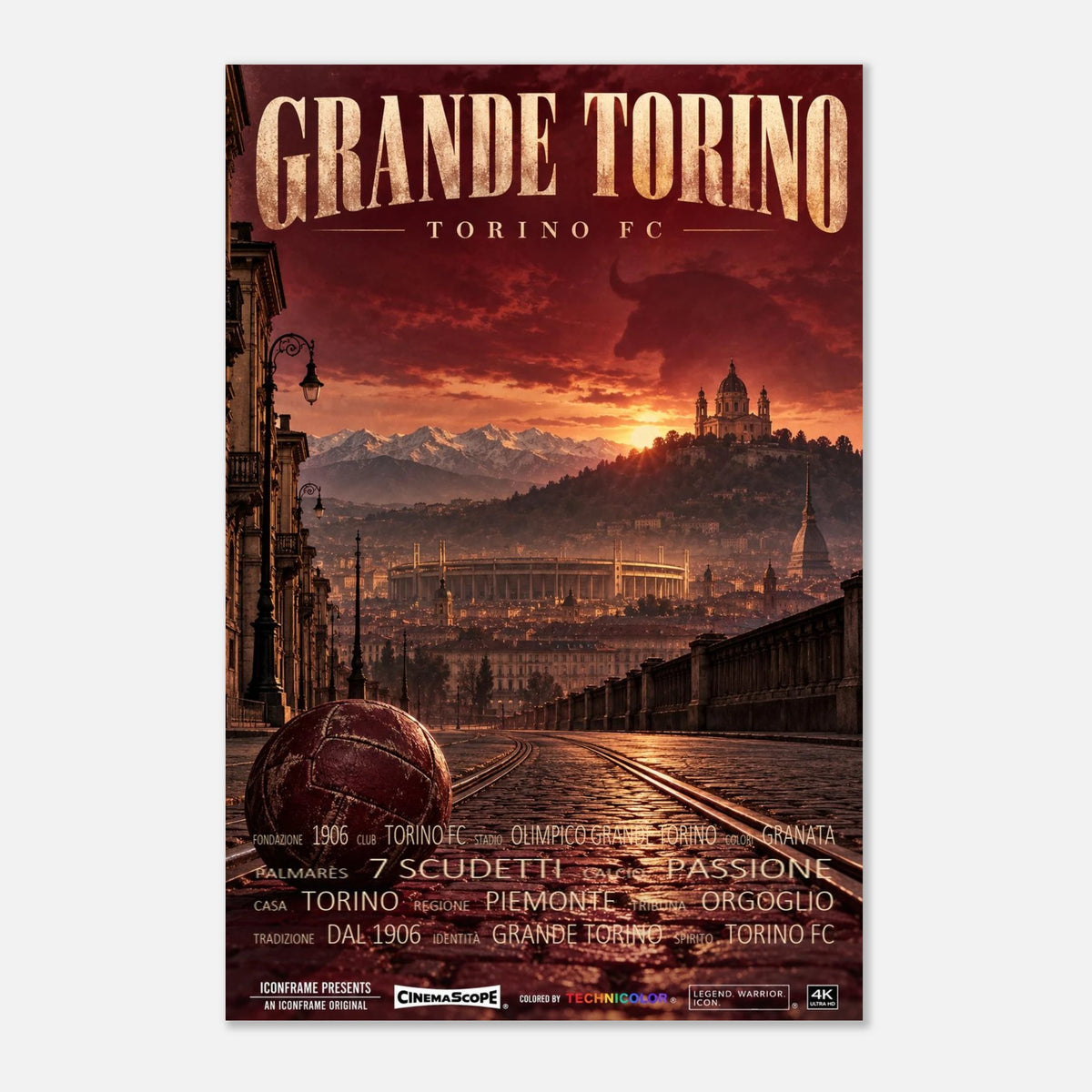 FC Turin Poster „Grande Torino“ – 40 × 60 cm, ohne Rahmen vor hellem Hintergrund