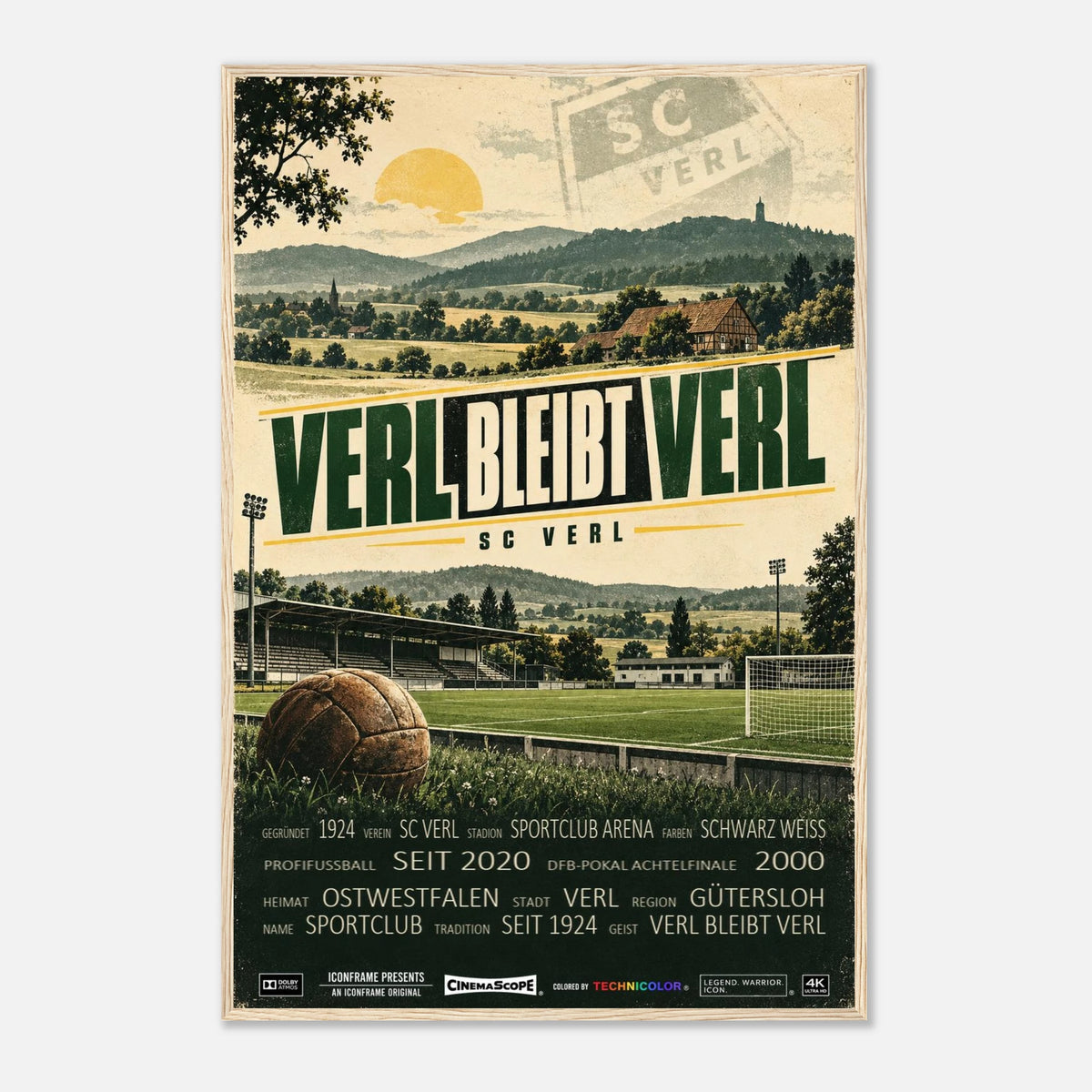 SC Verl Poster „Verl bleibt Verl“ – 60 × 90 cm, mit naturfarbenem Holzrahmen