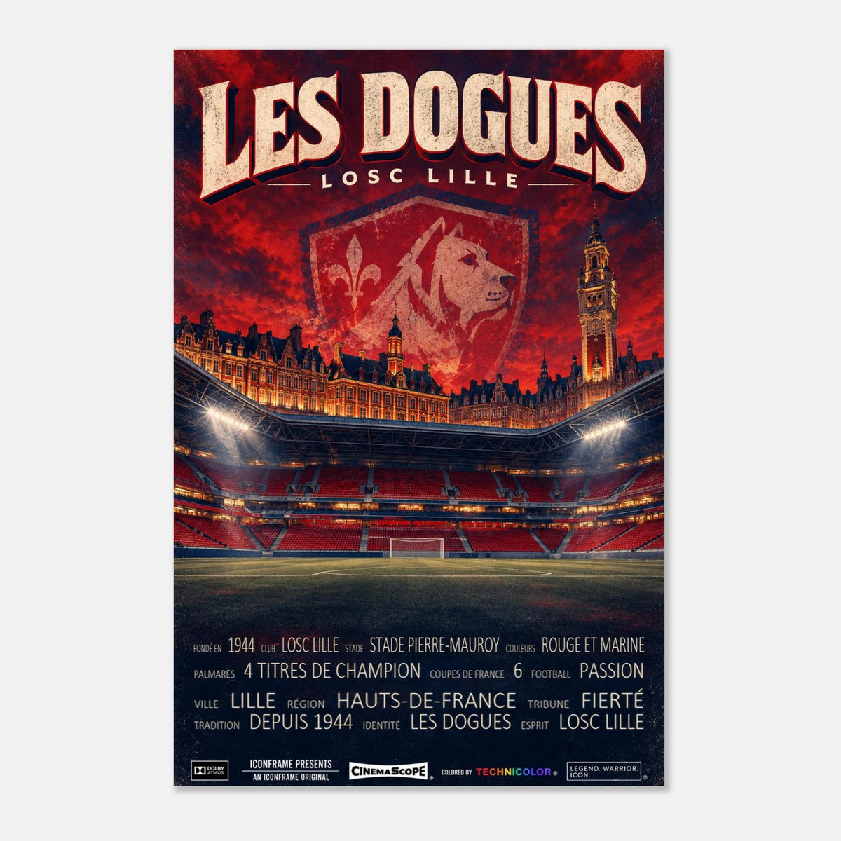 LOSC Lille Poster „Les Dogues“ – 30 × 45 cm, ohne Rahmen