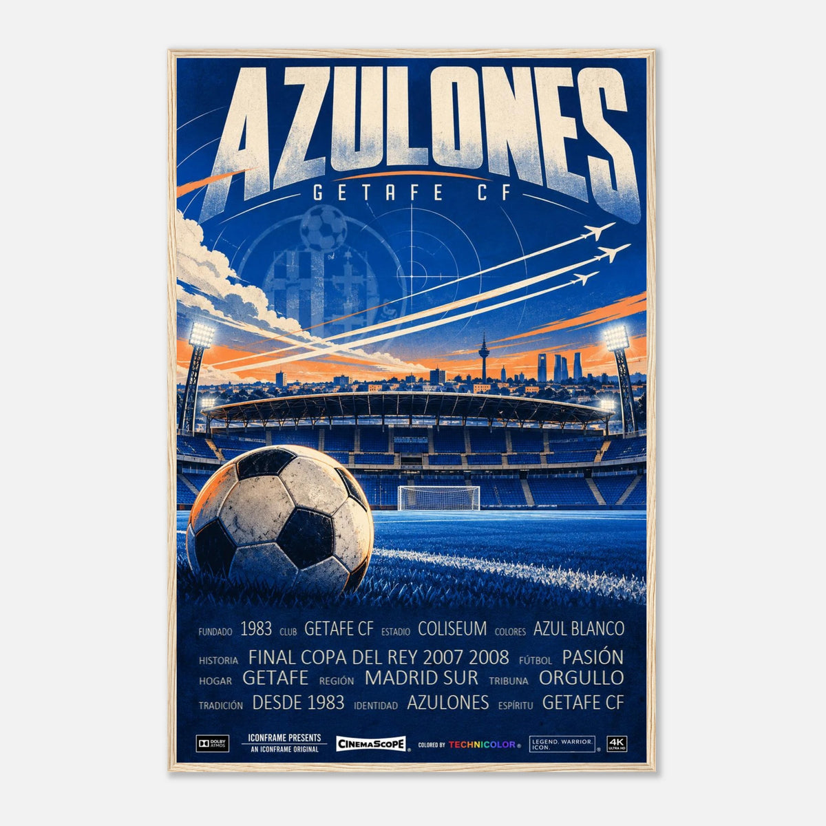 Getafe Poster „Azulones“ – 60 × 90 cm, mit naturfarbenem Holzrahmen vor hellem Hintergrund