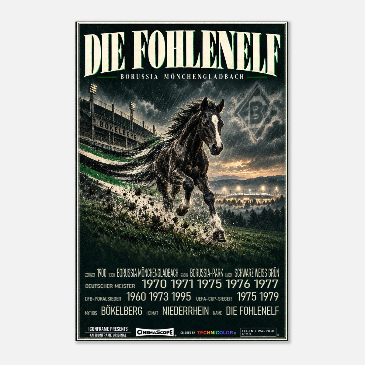 Borussia Mönchengladbach Poster „Die Fohlenelf“ – 40 × 60 cm, ohne Rahmen vor hellem Hintergrund