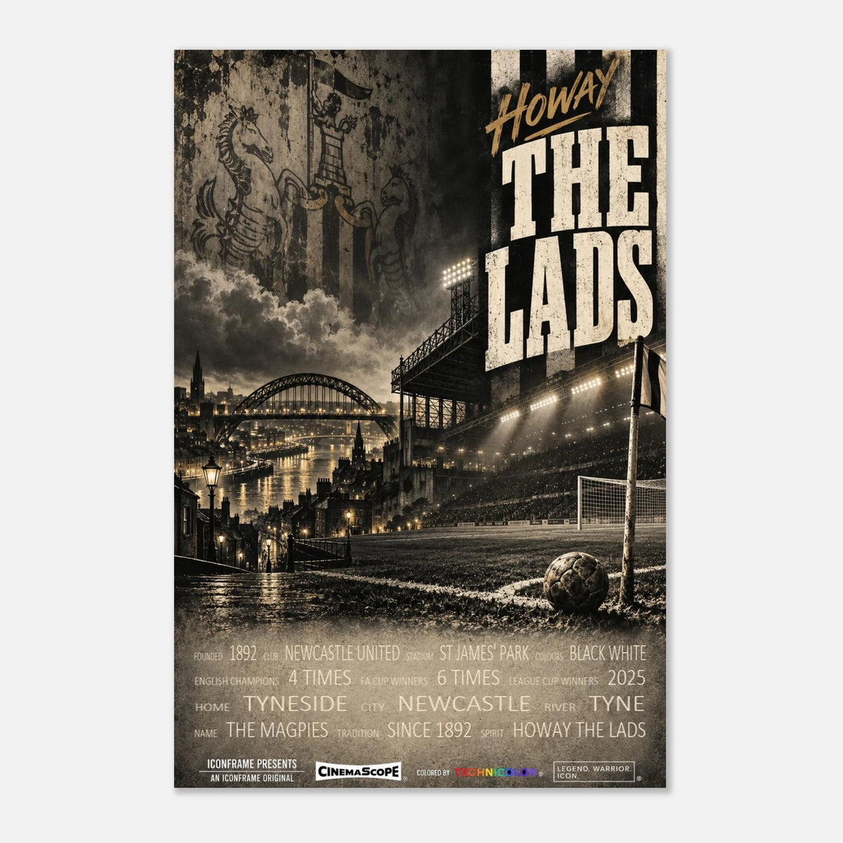 Newcastle United Poster „Howay the Lads“ – 30 × 45 cm, ohne Rahmen vor hellem Hintergrund