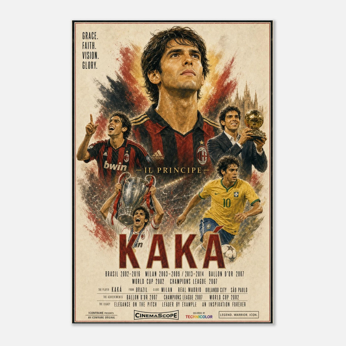 Kaká Fußballposter im Retro-Kinostil von ICONFRAME, 60 × 90 cm, ohne Rahmen