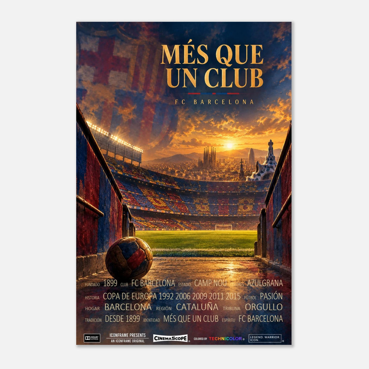 FC Barcelona Poster „Més que un club“ – 30 × 45 cm, ohne Rahmen vor hellem Hintergrund
