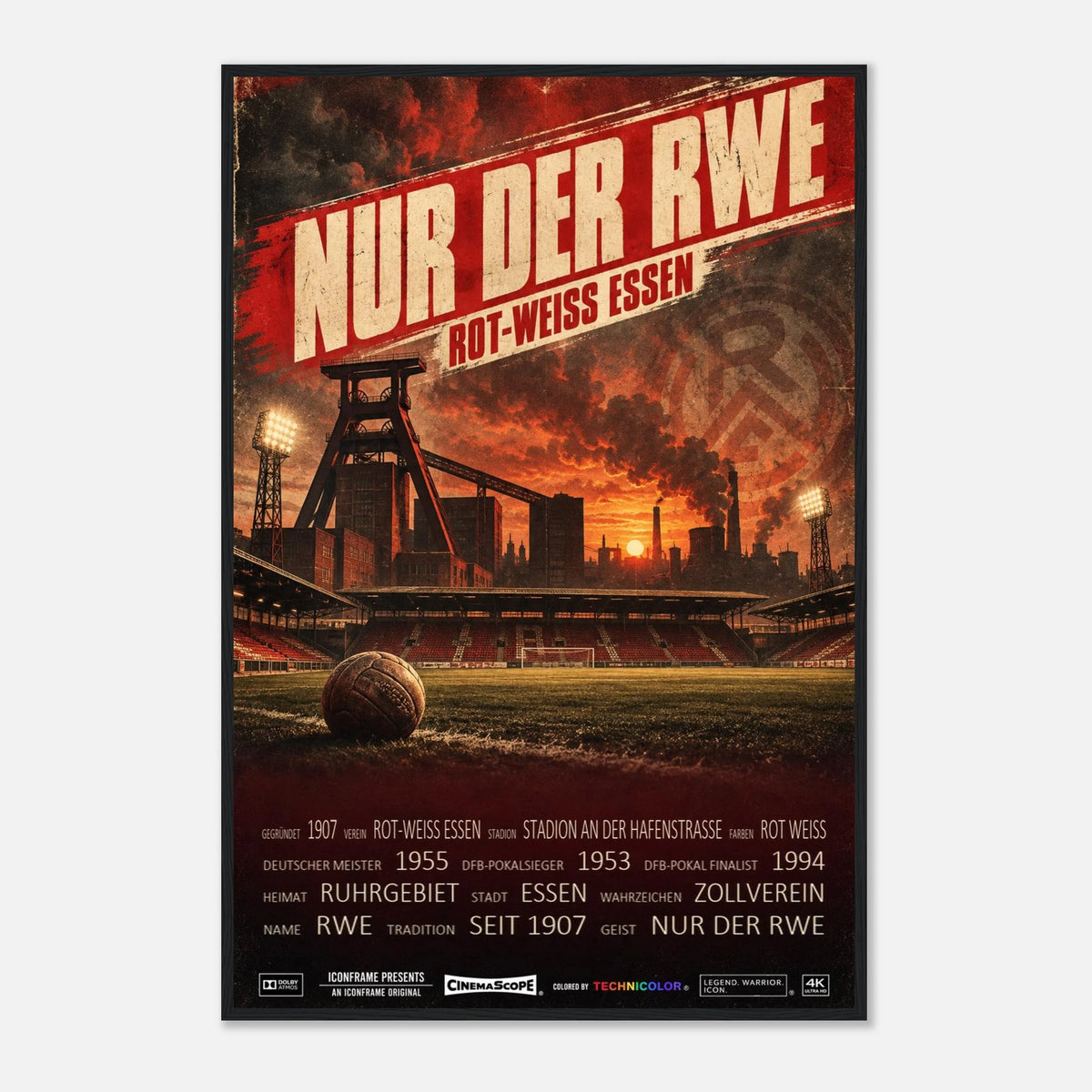 Rot-Weiss Essen Poster „Nur der RWE“ – 60 × 90 cm, mit schwarzem Holzrahmen
