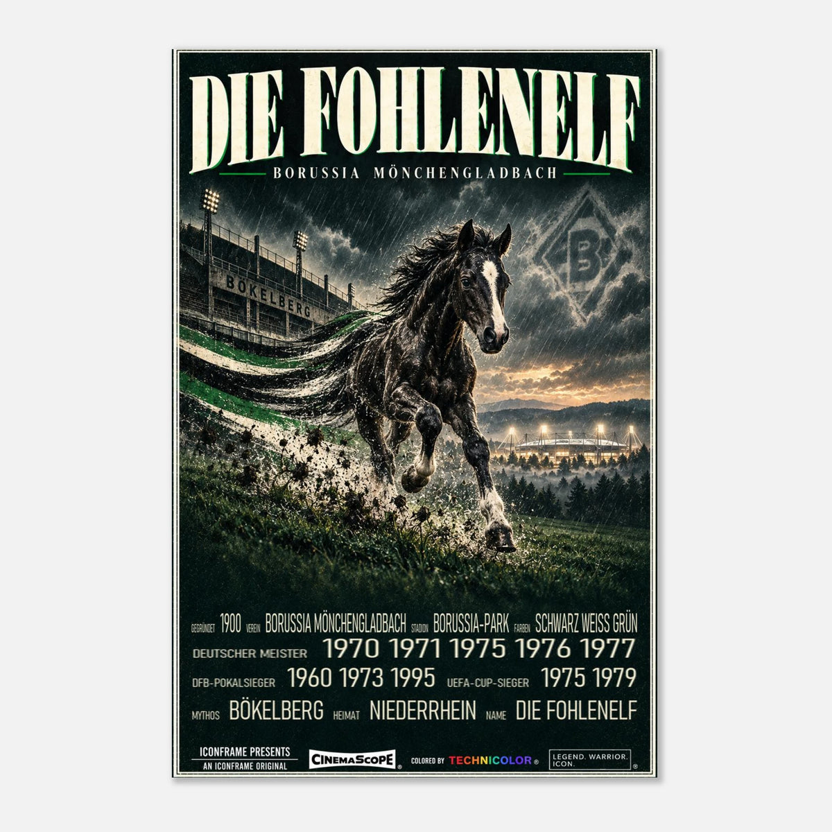 Borussia Mönchengladbach Poster „Die Fohlenelf“ – 30 × 45 cm, ohne Rahmen vor hellem Hintergrund