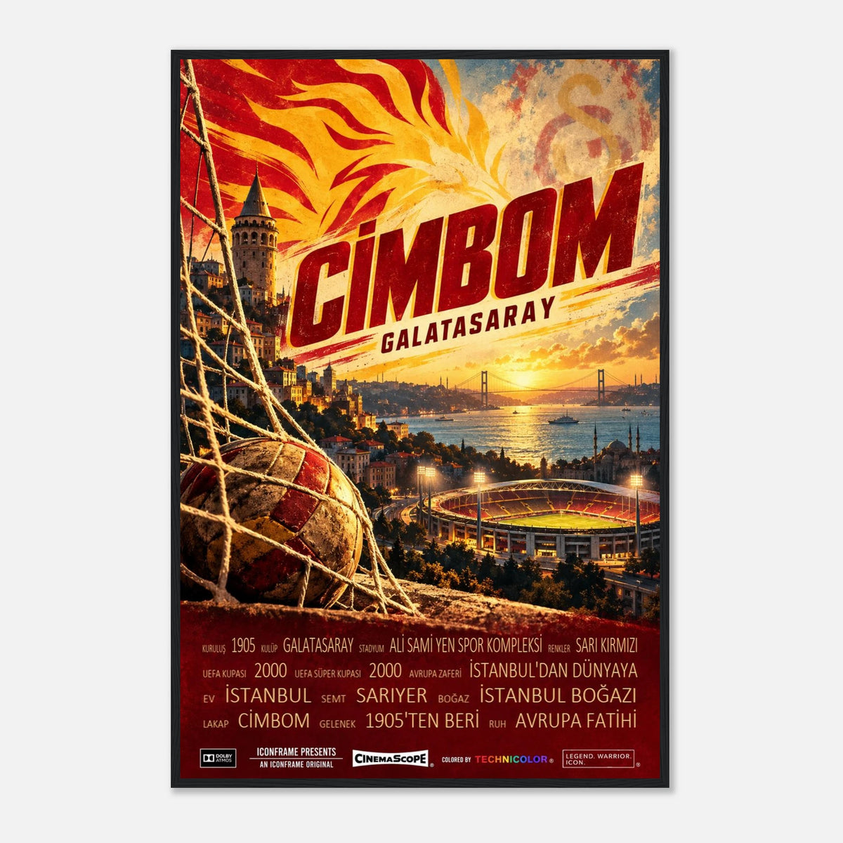 Galatasaray Istanbul Poster „Cimbom“ – 60 × 90 cm, mit schwarzem Holzrahmen