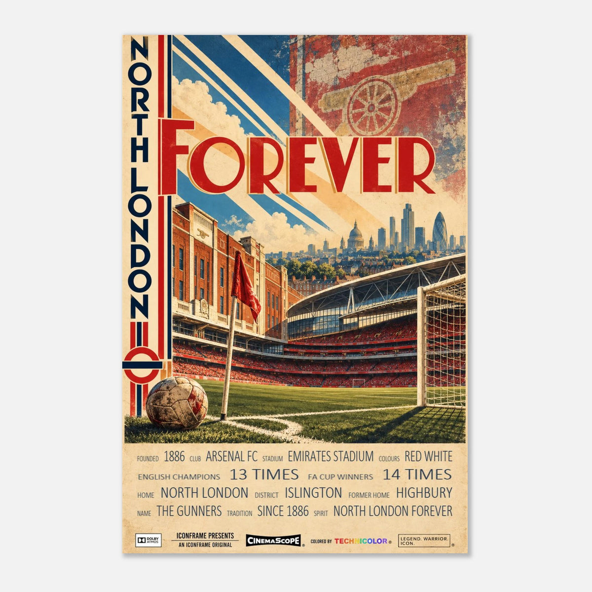 Arsenal Poster „North London Forever“ – 40 × 60 cm, ohne Rahmen vor hellem Hintergrund