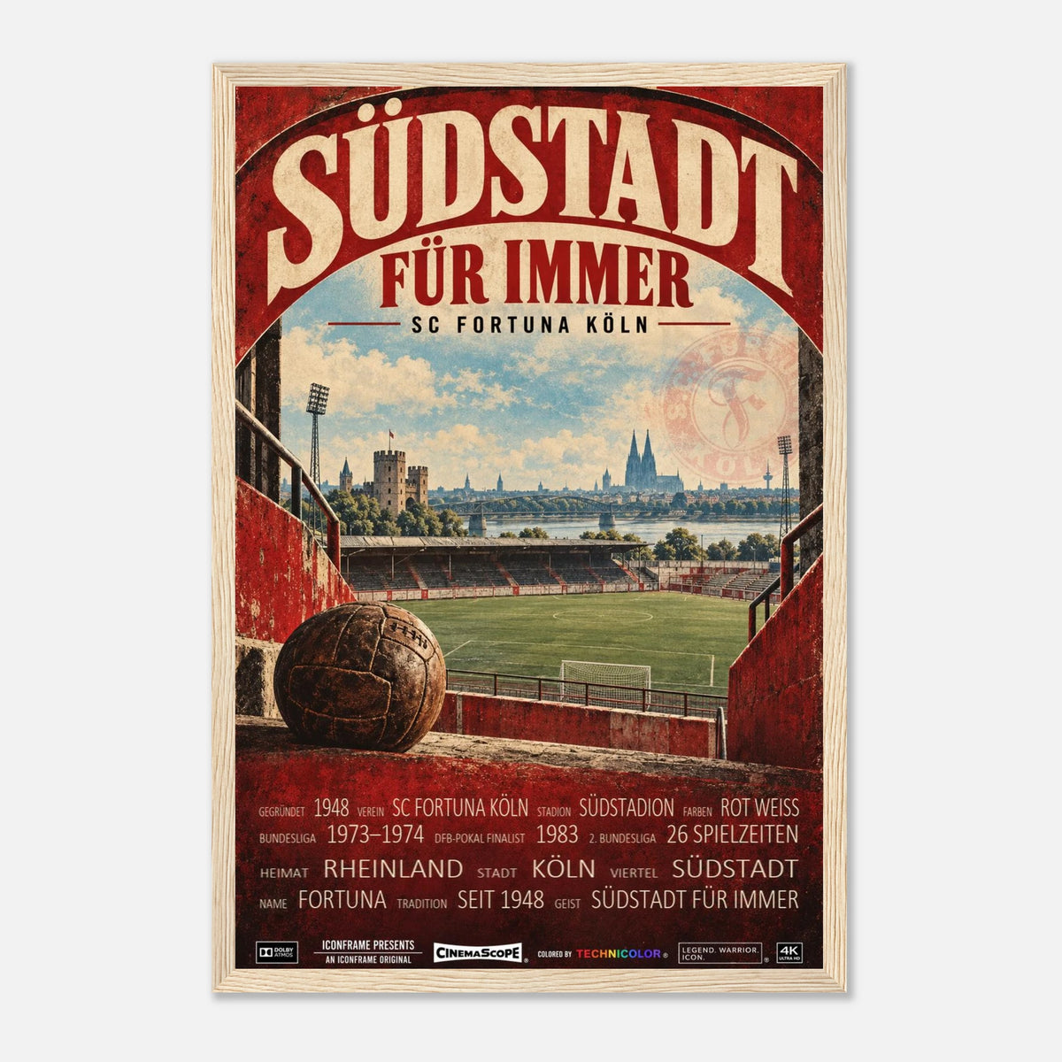 SC Fortuna Köln Poster „Südstadt für immer“ – 30 × 45 cm, mit naturfarbenem Holzrahmen