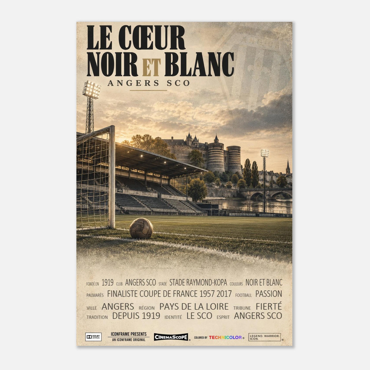 SCO Angers Poster „Le Cœur Noir et Blanc“ – 60 × 90 cm, ohne Rahmen
