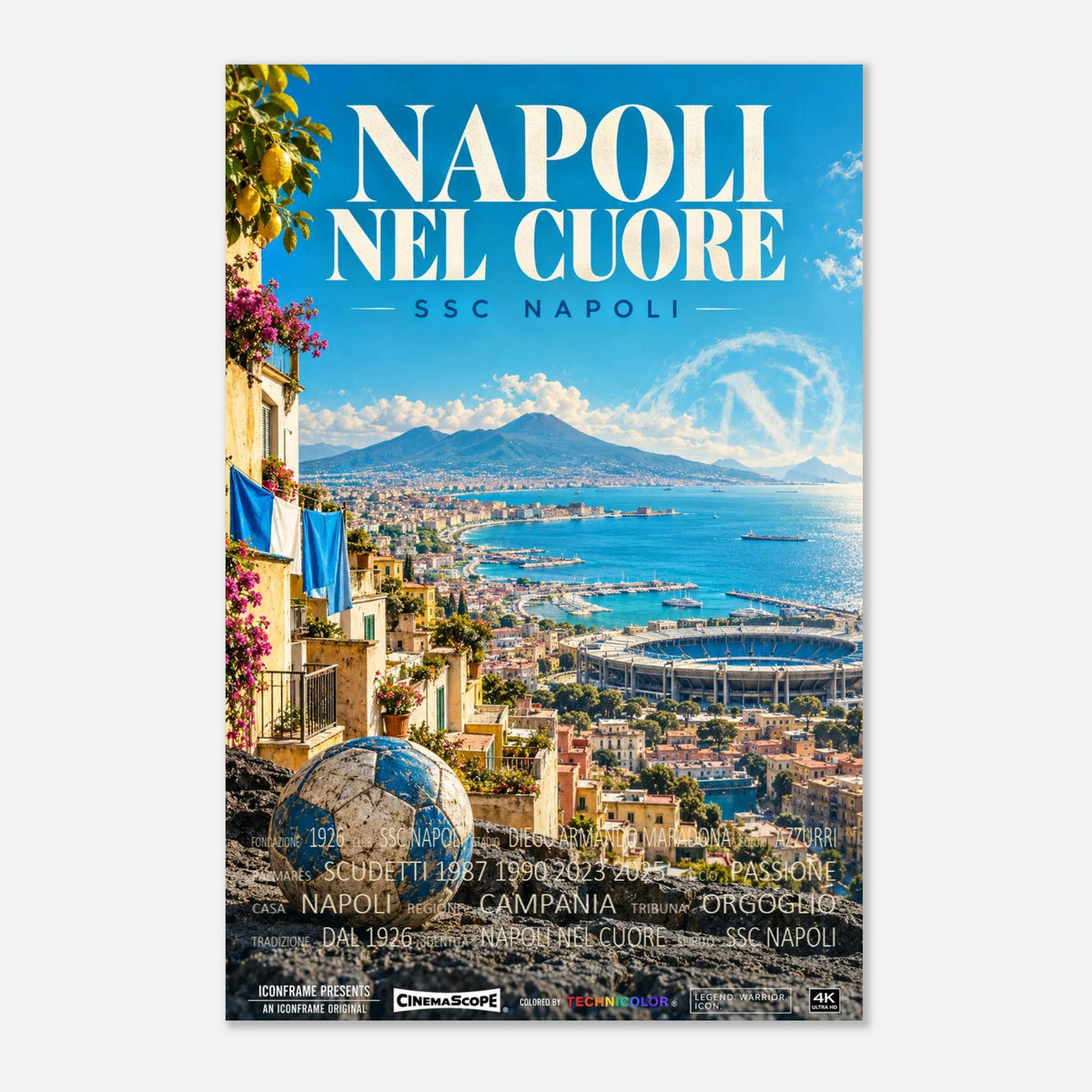 SSC Neapel Poster „Napoli nel Cuore“ – 30 × 45 cm, ohne Rahmen vor hellem Hintergrund