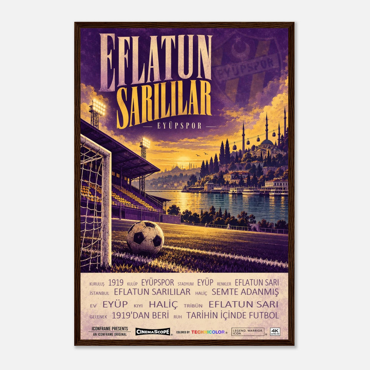 Eyüpspor Poster „Eflatun Sarılılar“ – 40 × 60 cm, mit dunkelbraunem Holzrahmen