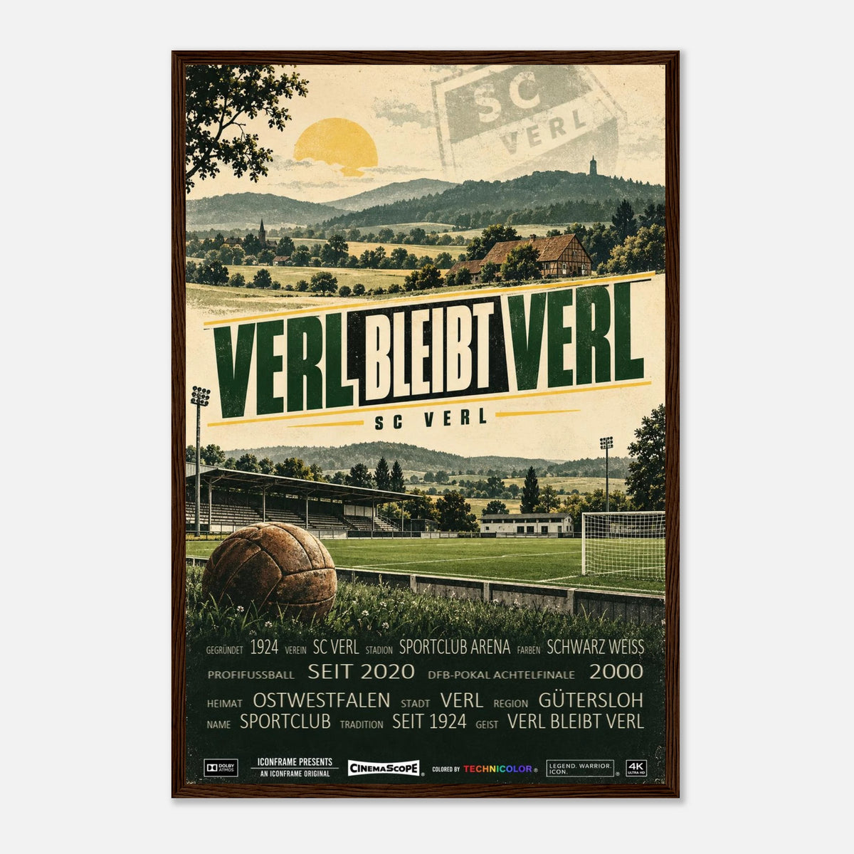 SC Verl Poster „Verl bleibt Verl“ – 40 × 60 cm, mit dunkelbraunem Holzrahmen