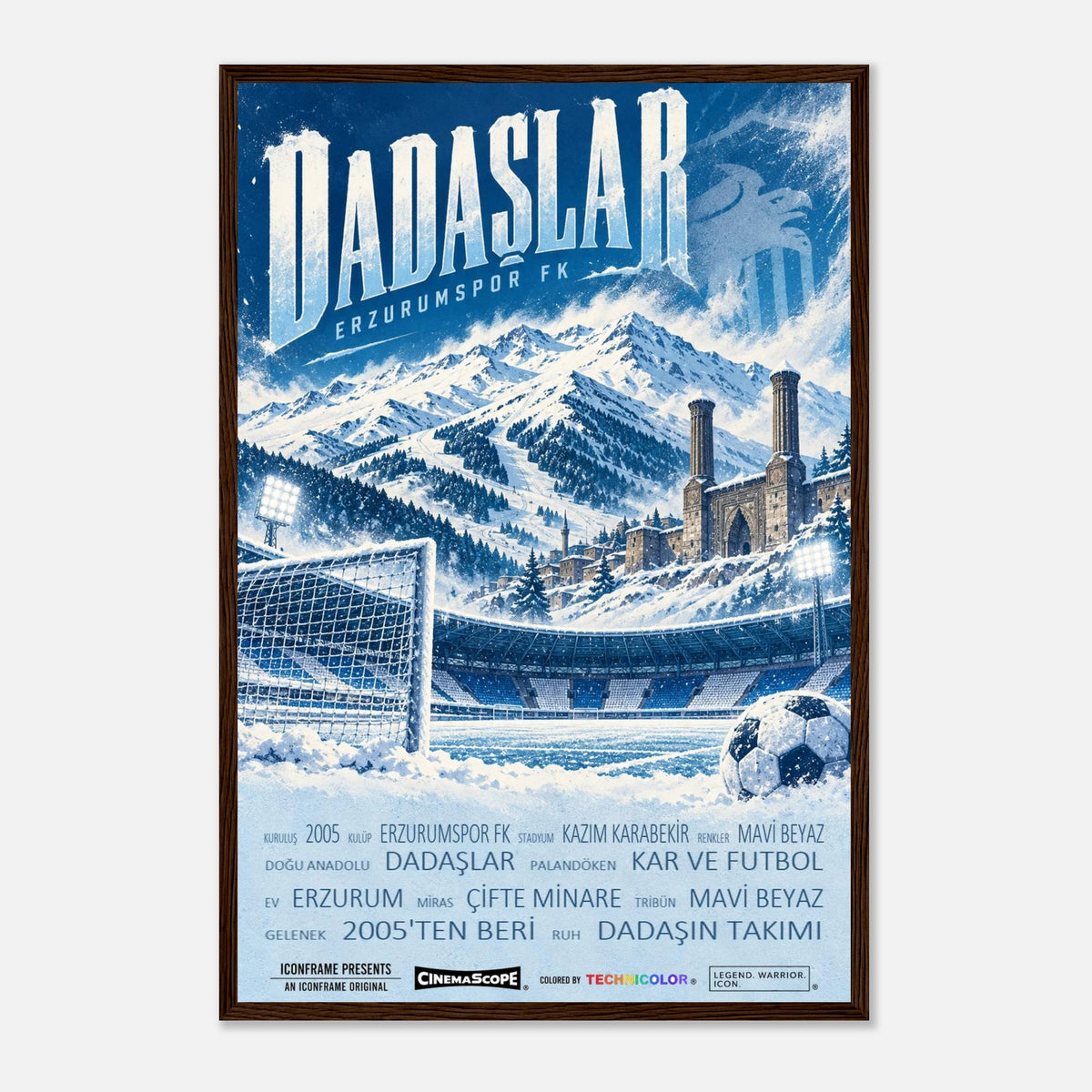 Erzurumspor FK Poster „Dadaşlar“ – 40 × 60 cm, mit dunkelbraunem Holzrahmen