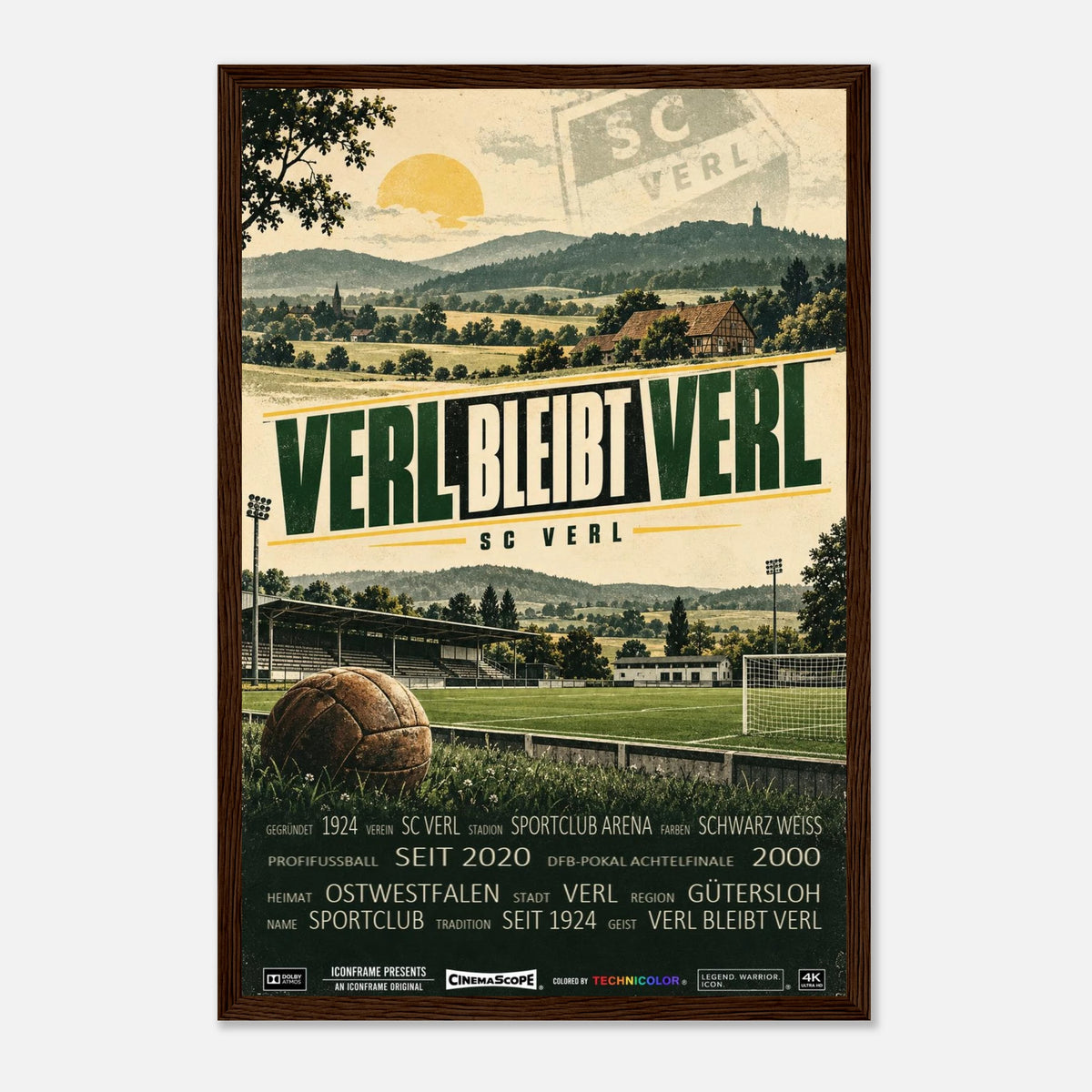 SC Verl Poster „Verl bleibt Verl“ – 30 × 45 cm, mit dunkelbraunem Holzrahmen