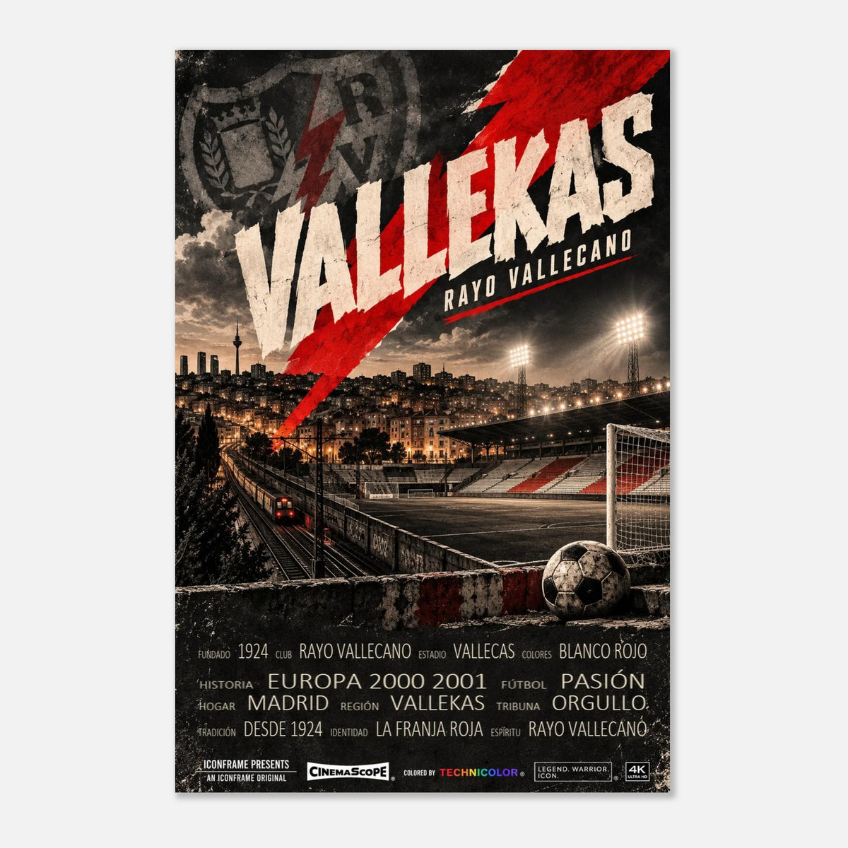 Rayo Vallecano Poster „Vallekas“ – 60 × 90 cm, ohne Rahmen vor hellem Hintergrund