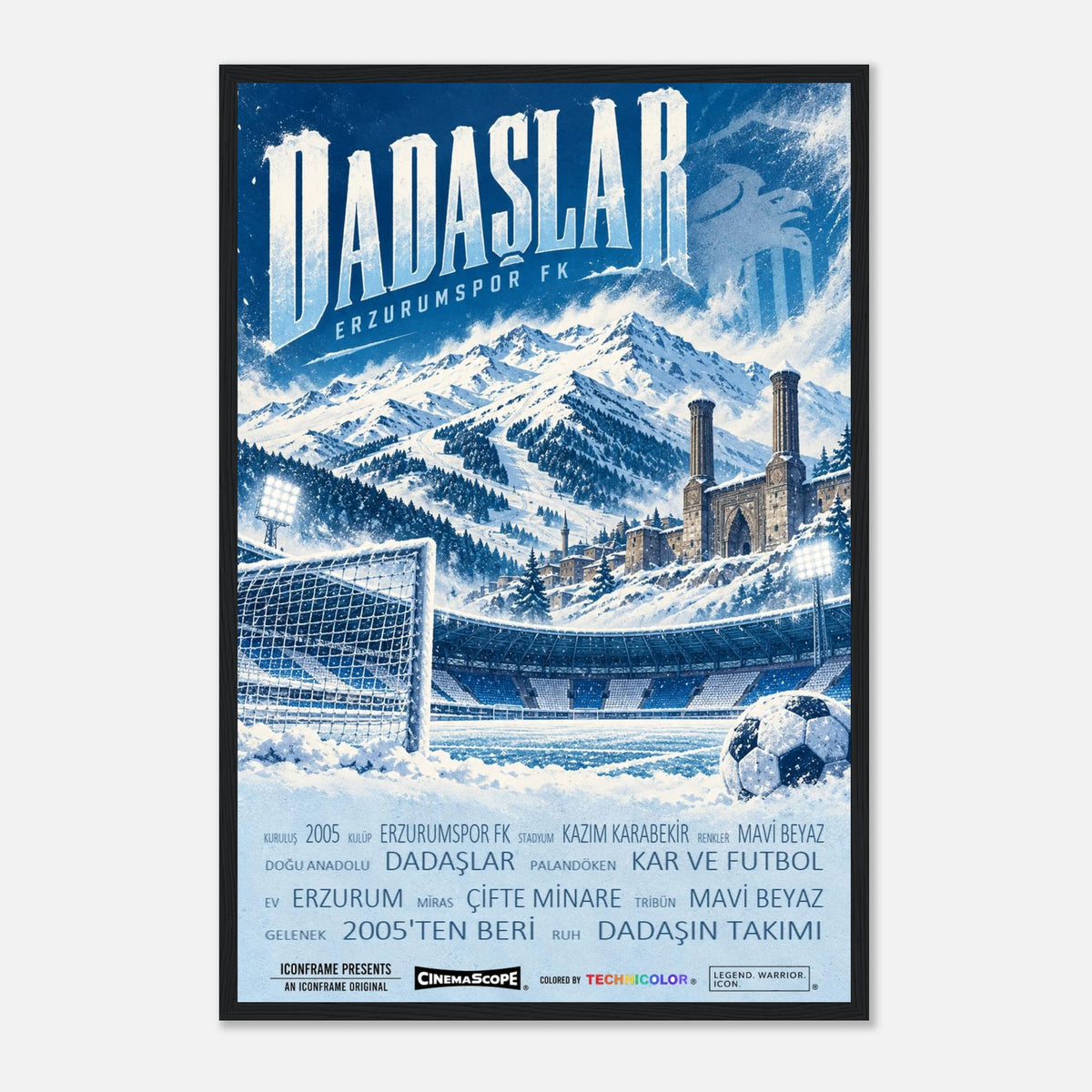 Erzurumspor FK Poster „Dadaşlar“ – 40 × 60 cm, mit schwarzem Holzrahmen